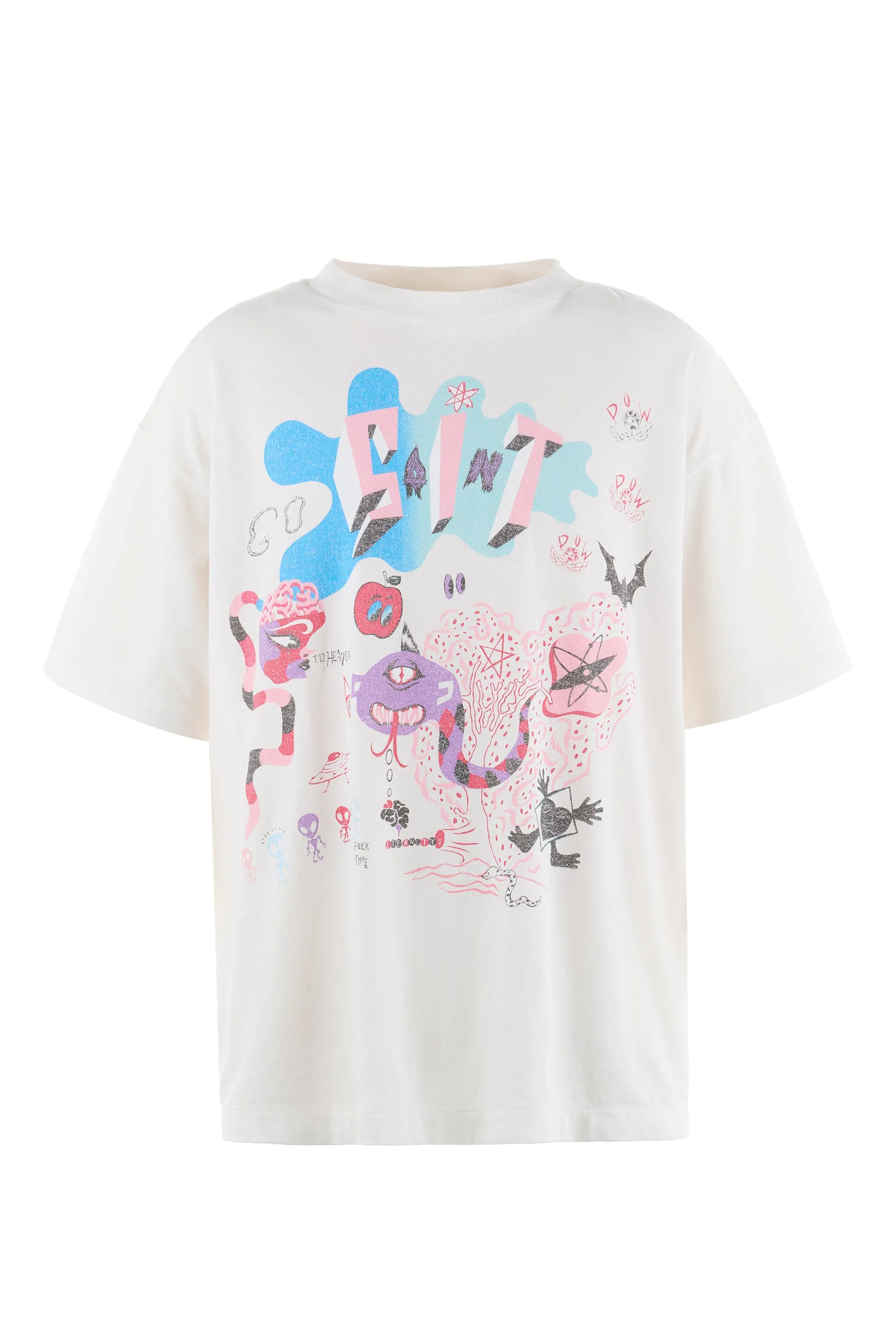 SAINT Mxxxxxx SS TEE/DAY OF THE FREAKS/WHT Monster Day/Monster Illustration Short Sleeve Off-White S-XL Same as the original version OE yarn cylinder without side seam fabric Top printing technology Zero difference restoration ZP Complete copy matching Main mark/wash mark/cherub mark complete